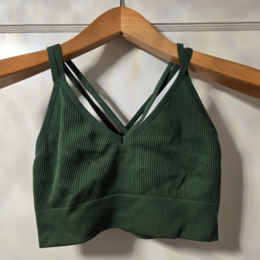 Aerie Forest Green Ribbed Sports Bra Sz xl